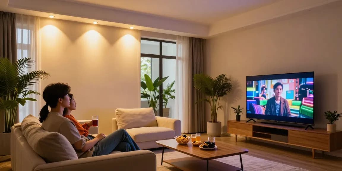 Iluminare modernă cu spoturi LED în interiorul unei camere primitoare, evidențiind detalii elegante.