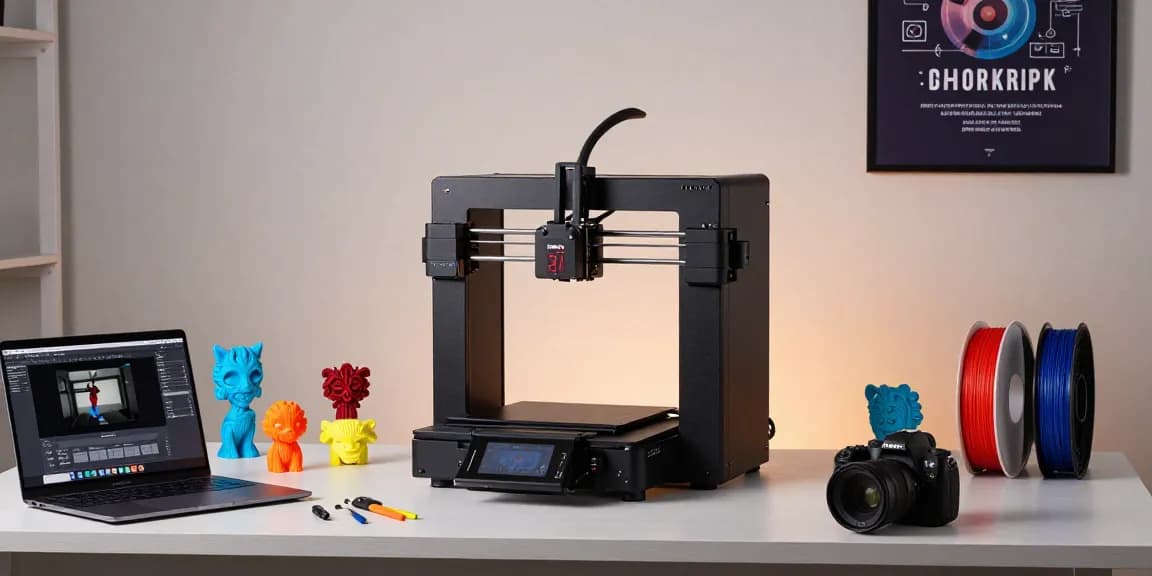 The best beginner 3D printer showcased in a modern home office setting with advanced technology and design tools.