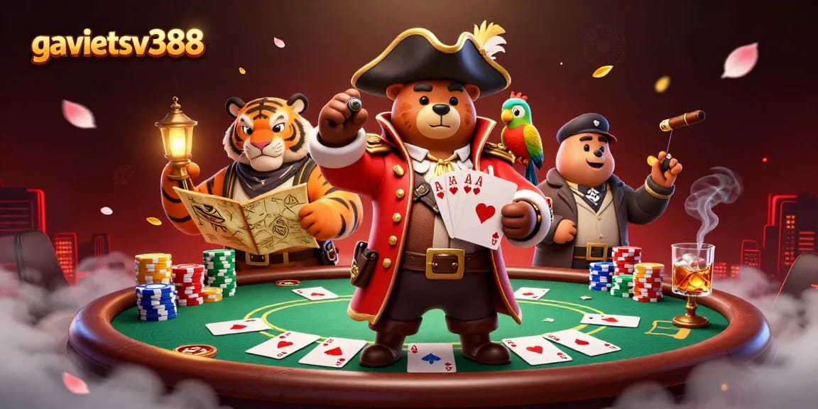 Engage in thrilling poker gameplay with gavietsv388's pirate adventure scene featuring high-stakes elements.