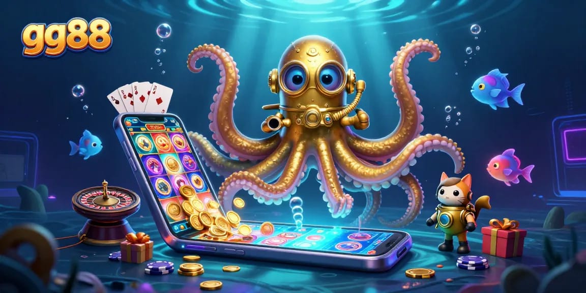 Engage in thrilling casino adventures with gg88's immersive 3D illustration showcasing fantastic characters and games.