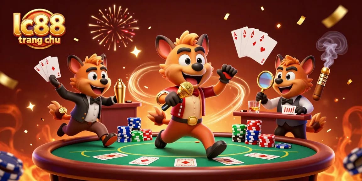 Hyenas entertain at lc88 trang chu casino, showcasing vibrant gaming elements and fun.