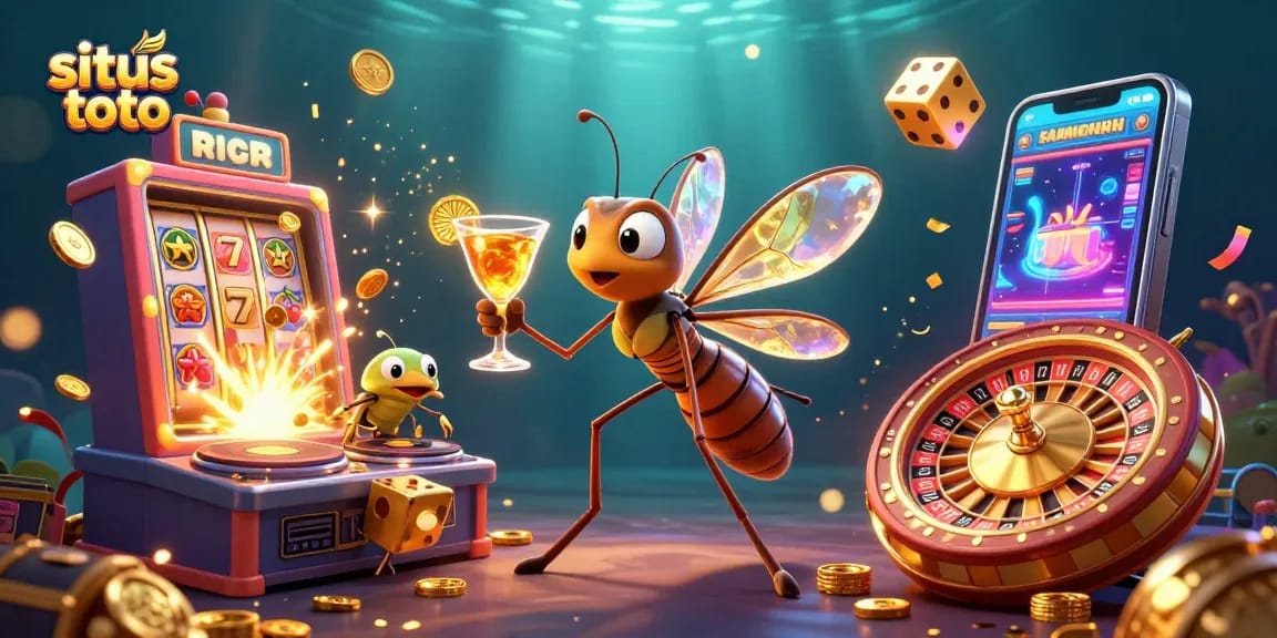 Situs toto menunjukkan jackpot slots dengan karakter unik dan elemen kasino menarik.