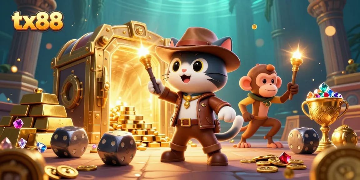 Experience thrilling moments with tx88 as an archaeologist cat uncovers treasures in a dazzling casino.