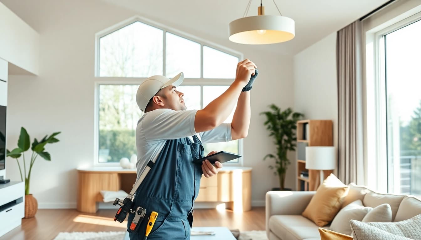 Electrician West Vancouver installing energy-efficient lighting in a modern home setting.