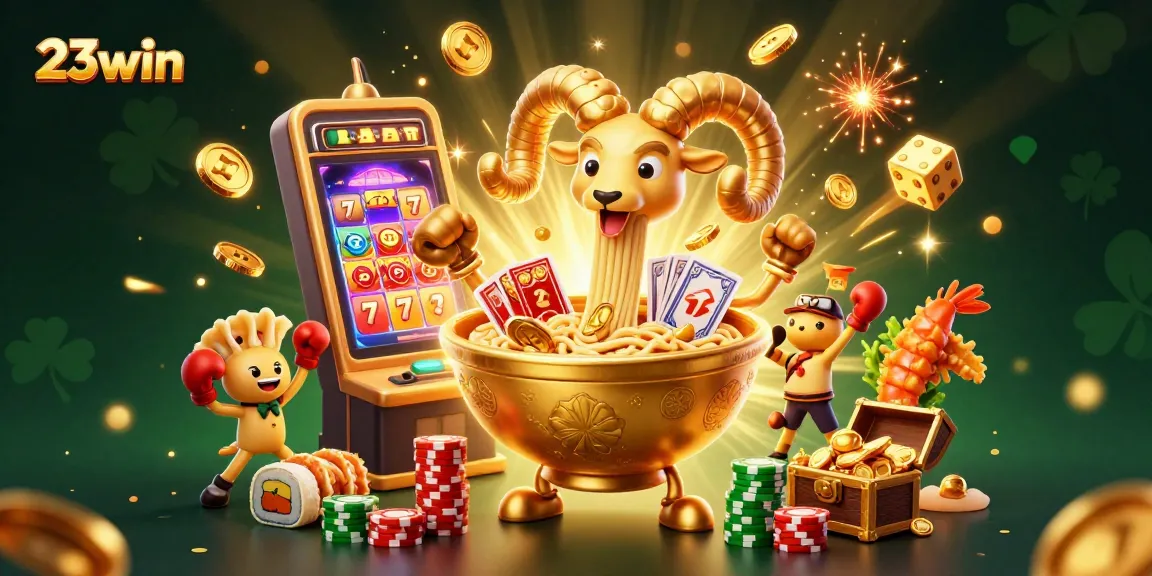 Experience excitement at 23win with vibrant casino characters and a jackpot explosion.