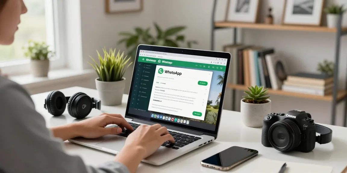 Person engaging with WhatsApp網頁版 in a stylish home office, promoting productivity and comfort.
