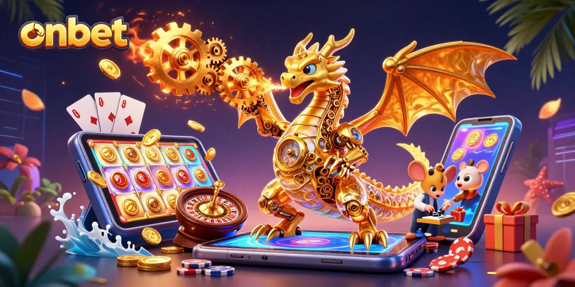 Win big with onbet's thrilling casino experience featuring a dragon and vibrant games.