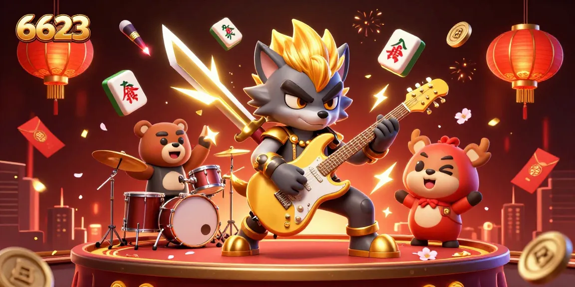 Experience thrilling casino excitement with 6623's dynamic 3D illustration featuring vibrant characters and game elements.
