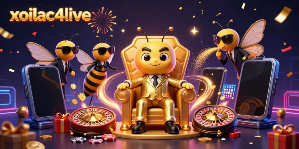 Experience the excitement of xoilac4live with vibrant casino elements in a dynamic digital illustration.