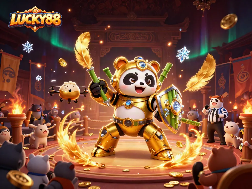 Engage in the thrilling LUCKY88 gaming arena with dynamic characters and a vibrant atmosphere.
