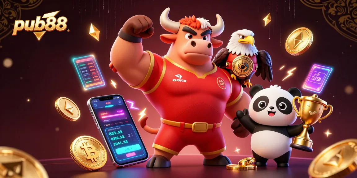 Experience thrilling wins at pub88 with a victory pose from energetic characters in a vibrant casino scene.