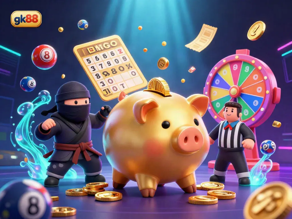 Experience thrilling moments at gk88 with animated golden characters and a lively casino scene.