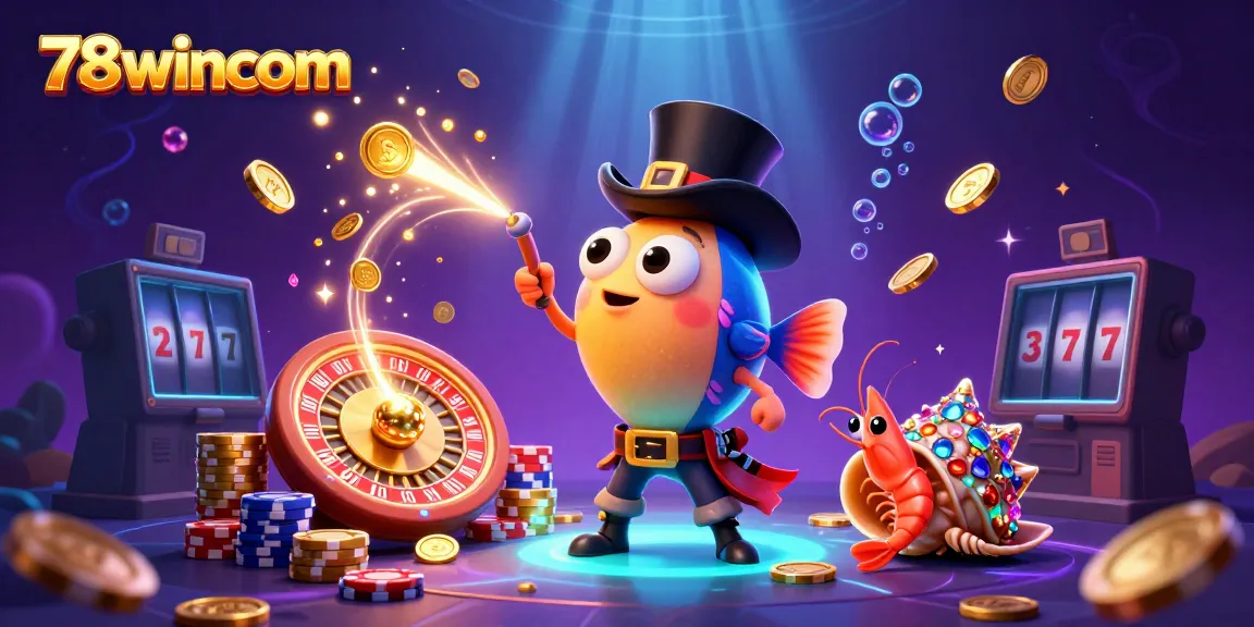 Join the action at 78wincom amidst golden coins and vibrant casino elements in a thrilling underwater scene.