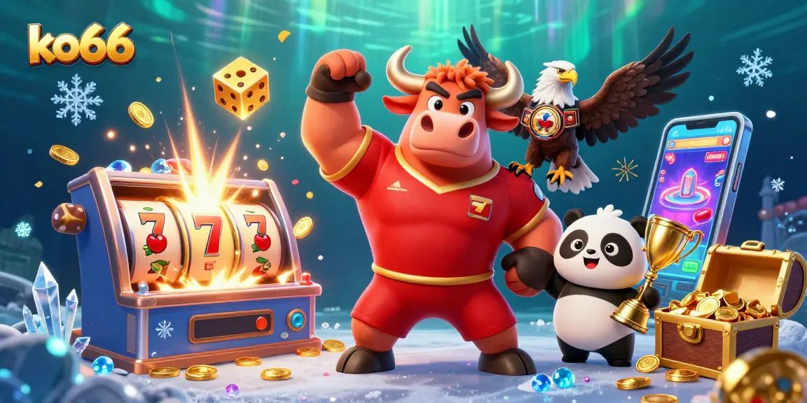 Experience exciting jackpots at ko66 as characters celebrate amidst colorful casino gaming elements.
