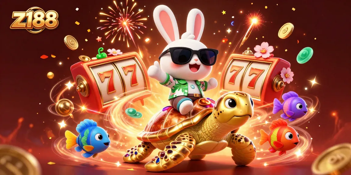 Play thrilling games at z188 with the lucky rabbit and golden sea turtle amidst festive slots.