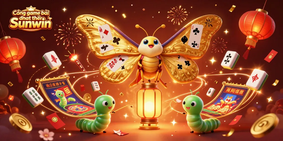 Cổng game bài đổi thưởng Sunwin showcasing vibrant casino scenes with 3D cartoon characters celebrating