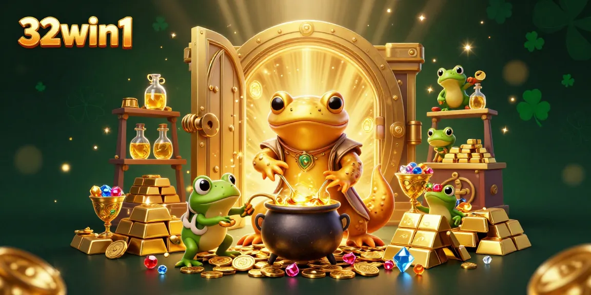 Experience the excitement of gaming at 32win1 with gold coins, treasures, and a vibrant casino theme.
