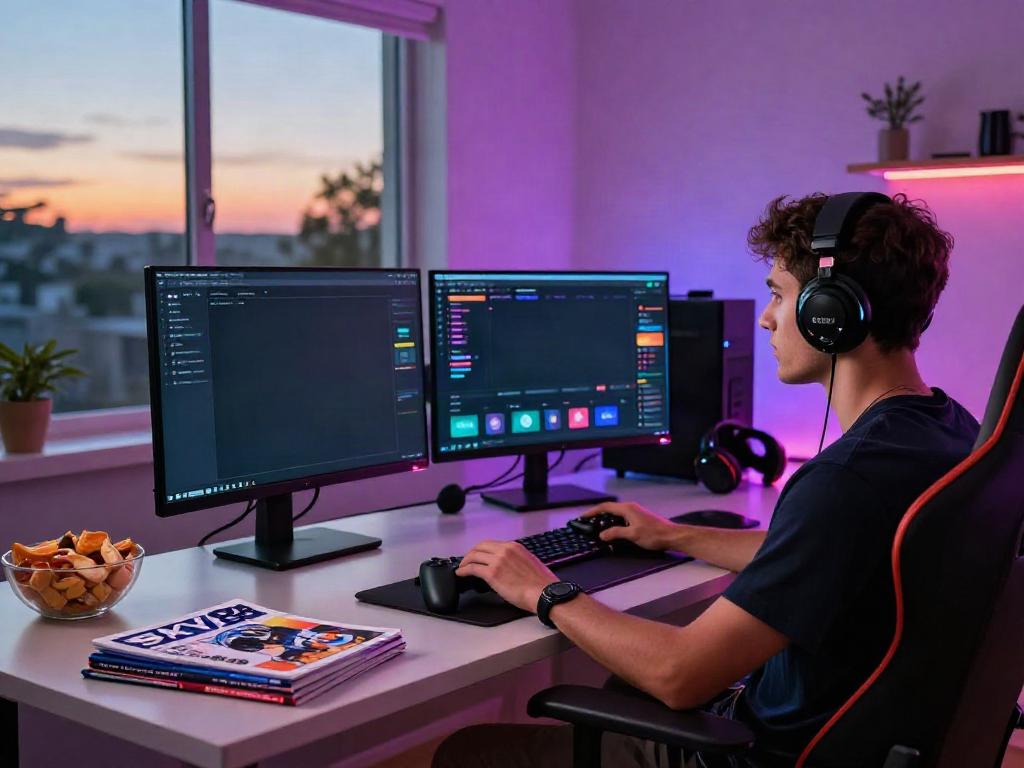 Gamer enjoying SKY88 platform interface in a modern home setup