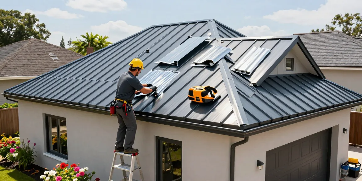 Durable steel roofing systems installation on a stylish modern home, highlighting the Monterey Metal Tile design.