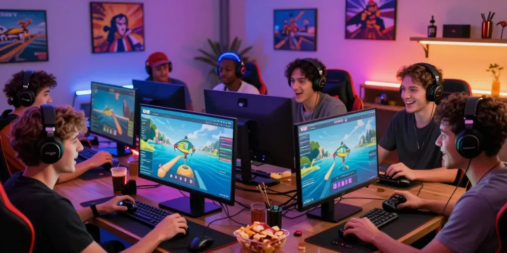 Exciting gaming scene at DU88 with friends immersed in online fishing games.