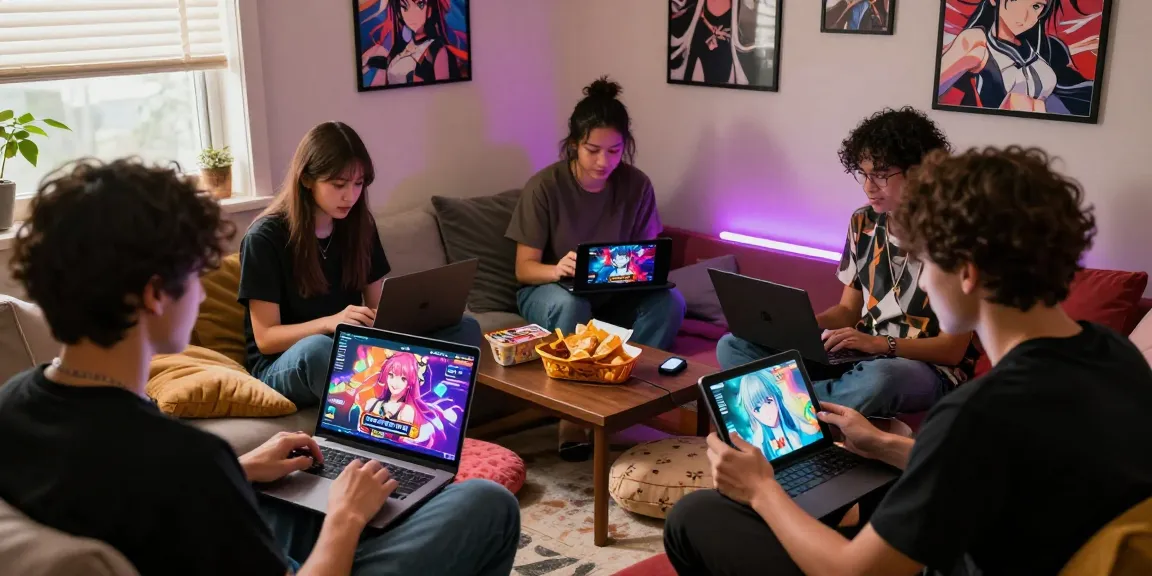 Players enjoying free hentai games on various devices in a cozy gaming nook.