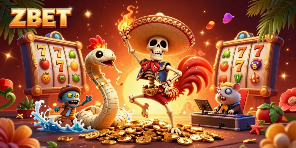 ZBET showcases vibrant 3D casino characters engaging in thrilling gaming, highlighting slots and excitement.