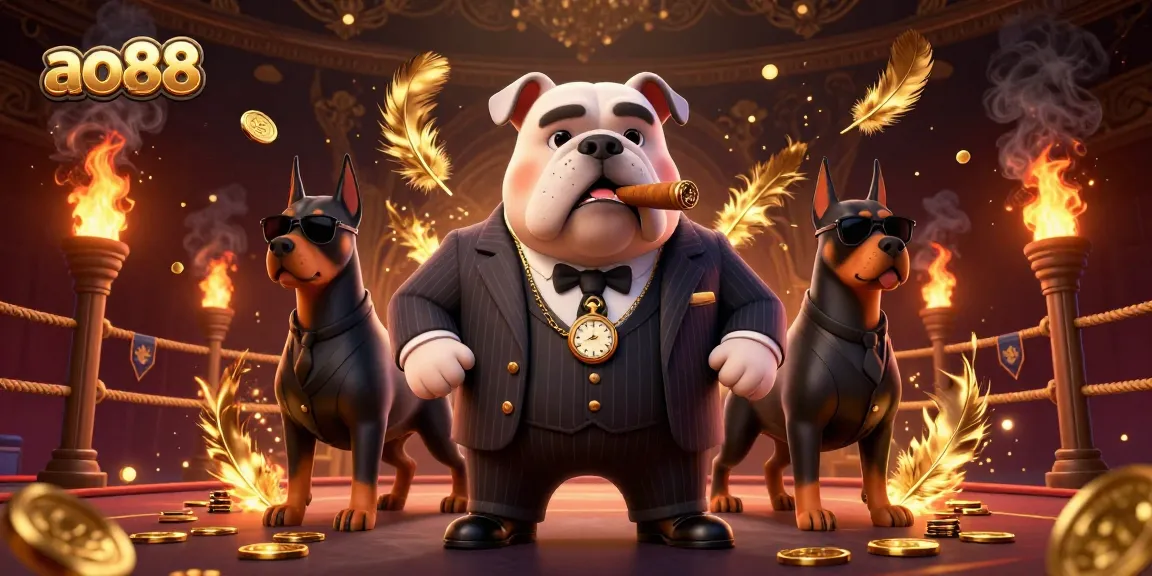 Bet big at ao88 with a thrilling 3D scene featuring a mafia boss bulldog in a casino.