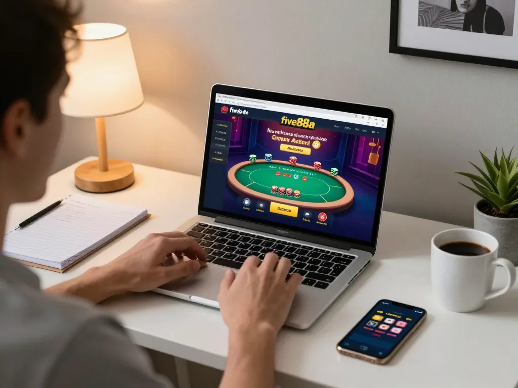 Engaging online poker gameplay at five88a with a stylish setup and warm lighting