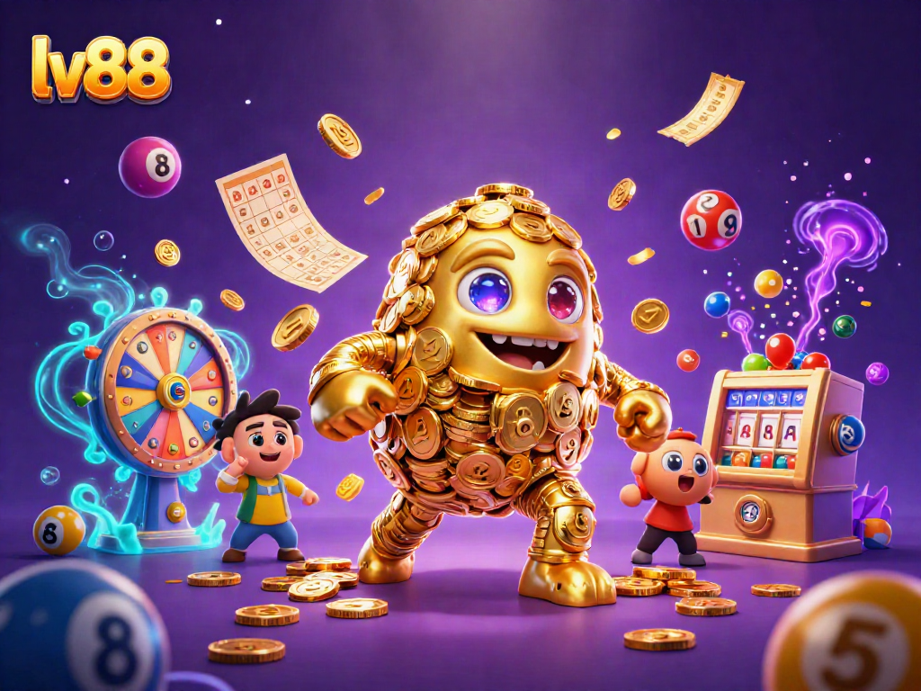 Experience designated slots with LV88's animated golden golem showcasing vibrant gaming elements.