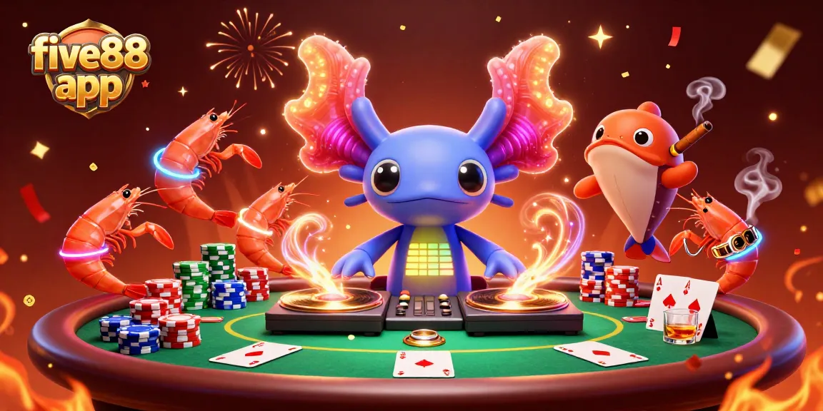 Experience the vibrant five88 app with a lively 3D casino scene featuring engaging characters and dynamic elements