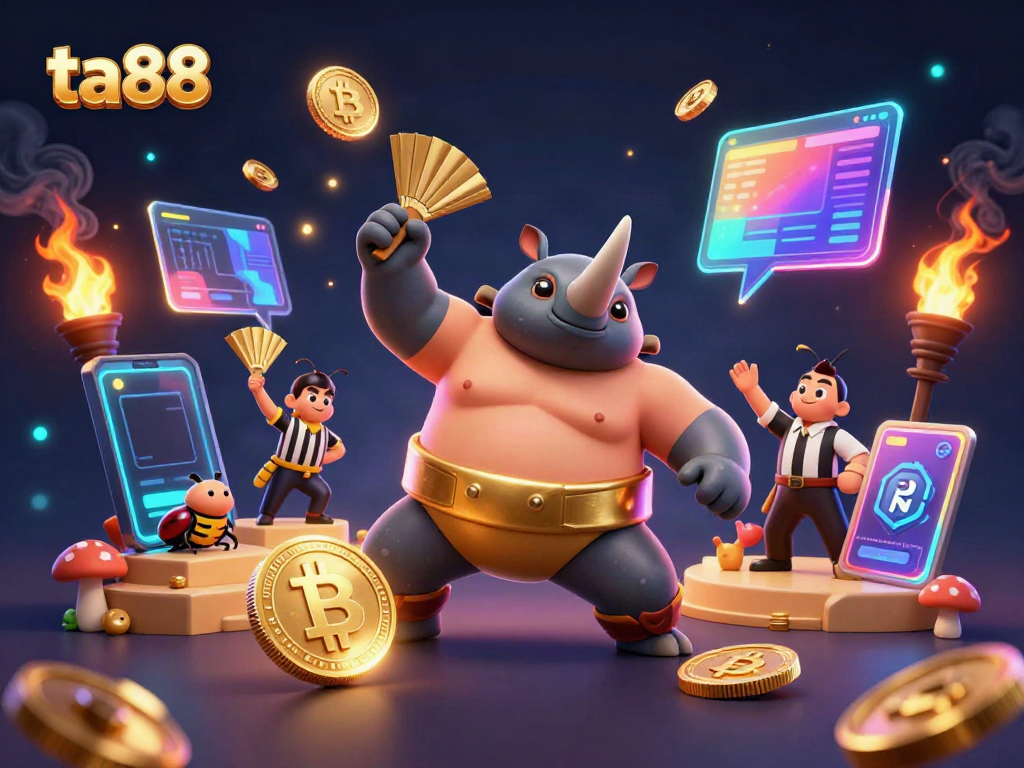 Experience thrilling gaming moments at ta88 with a dynamic sumo champion and vibrant casino elements.