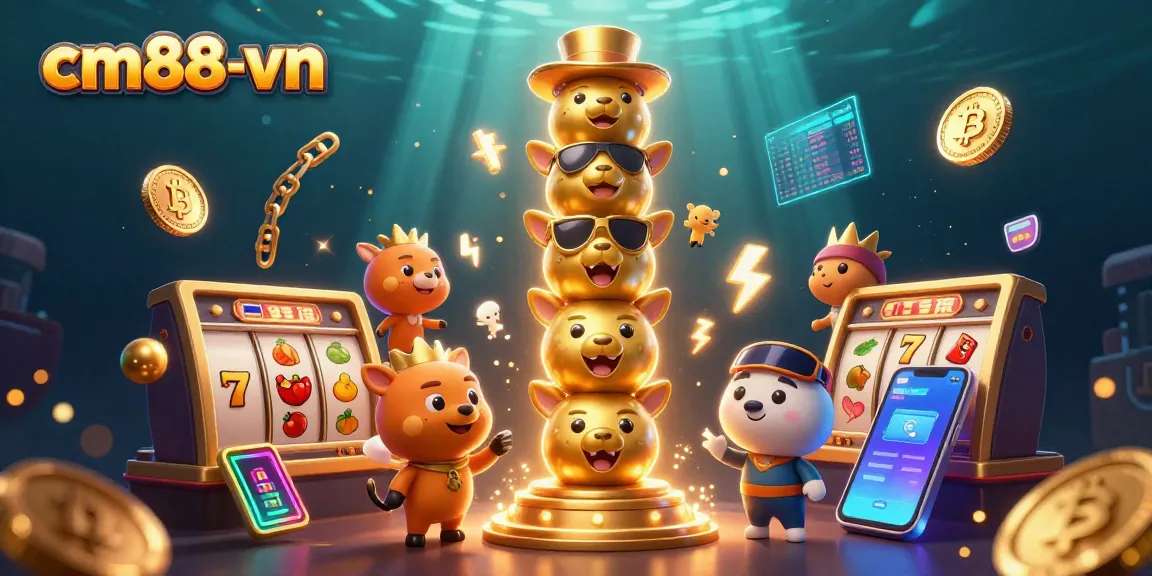 Experience thrilling slots at cm88-vn with an energetic totem surrounded by vibrant casino elements.