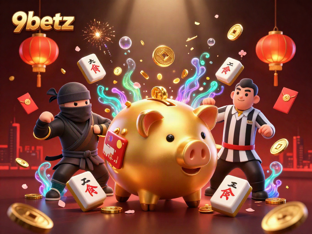 Watch 9betz characters in an exciting 3D casino scene full of vibrant gaming elements.