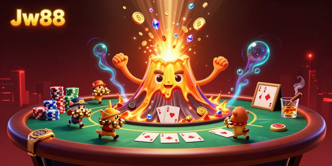 Experience the thrill with Jw88 while the volcano erupts treasures amidst the poker chaos.
