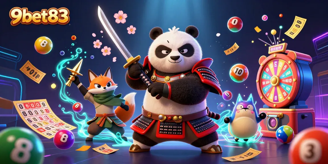 Engage with 9bet83's dynamic gaming scene featuring a samurai panda, ninja fox, and magical tanuki.