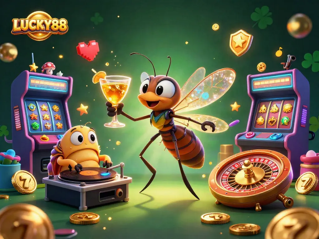 Engage with LUCKY88 in a vibrant casino scene featuring characters and dynamic gaming elements.