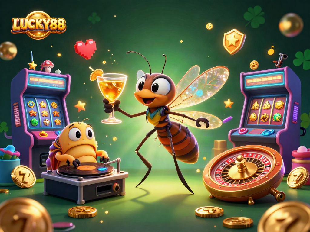 Engage with LUCKY88 in a vibrant casino scene featuring characters and dynamic gaming elements.