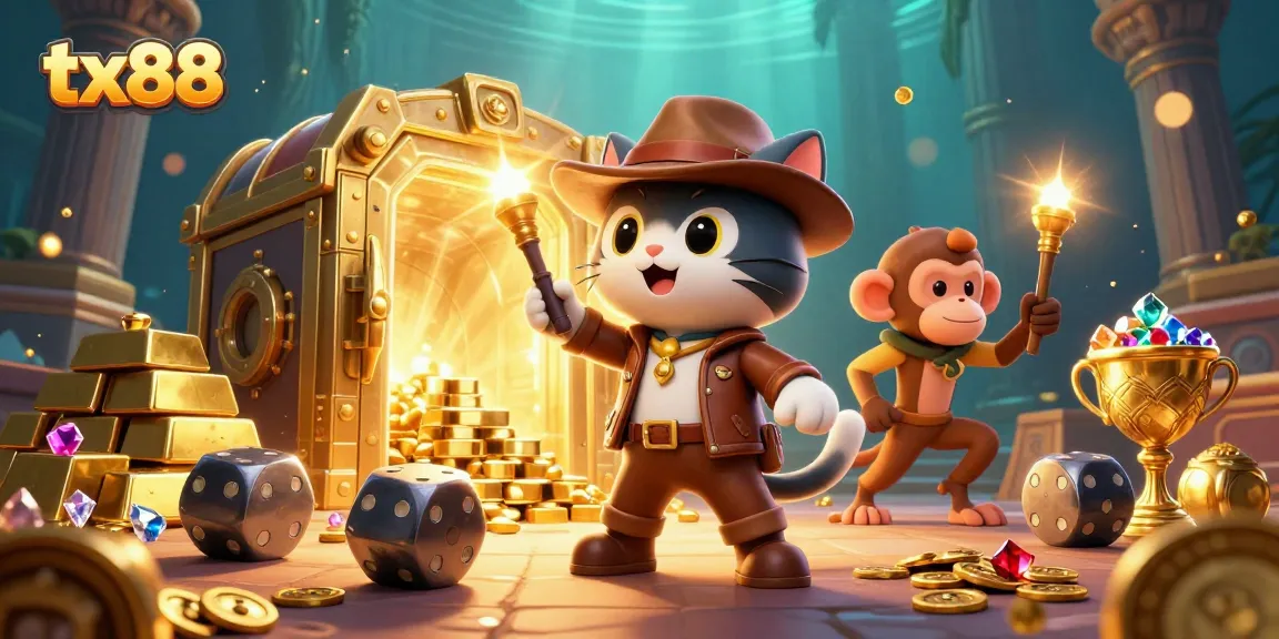 Experience thrilling moments with tx88 as an archaeologist cat uncovers treasures in a dazzling casino.