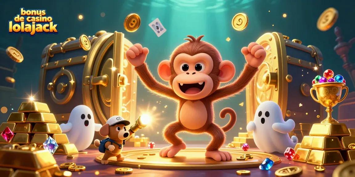 Experience the excitement of bonus de casino lolajack with a playful poltergeist monkey and curious puppy in a lively casino.