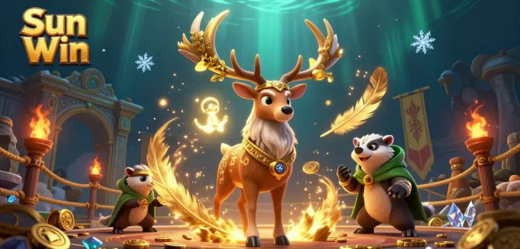 Experience thrilling gameplay at Sun Win with a dynamic illustration of Celtic characters, golden tokens, and vibrant energy.