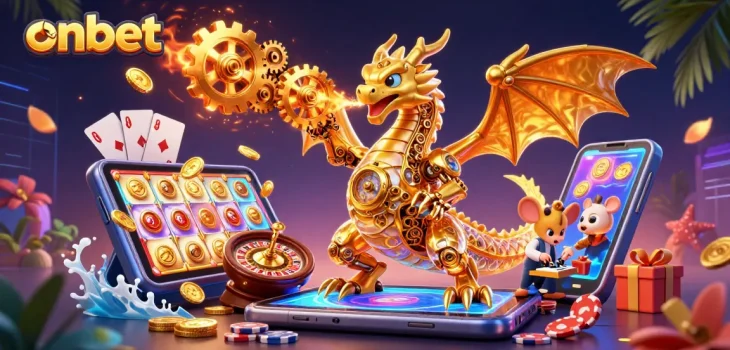 Win big with onbet's thrilling casino experience featuring a dragon and vibrant games.