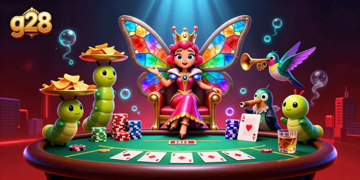 Experience poker action with g28, as vibrant characters and elements create a dynamic casino scene.