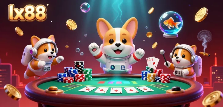 Engage in thrilling gameplay at lx88, amidst vibrant casino elements and a playful atmosphere.
