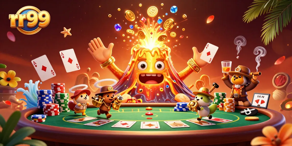Experience the thrill of rr99 with this vibrant casino scene featuring gold, poker chips, and treasure.