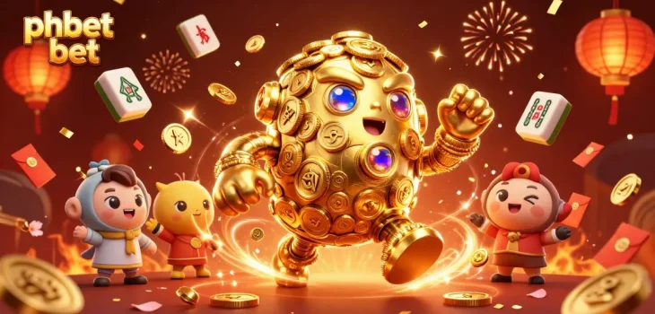 Experience thrilling gaming at phbet bet with a golden golem amidst an interactive casino scene.